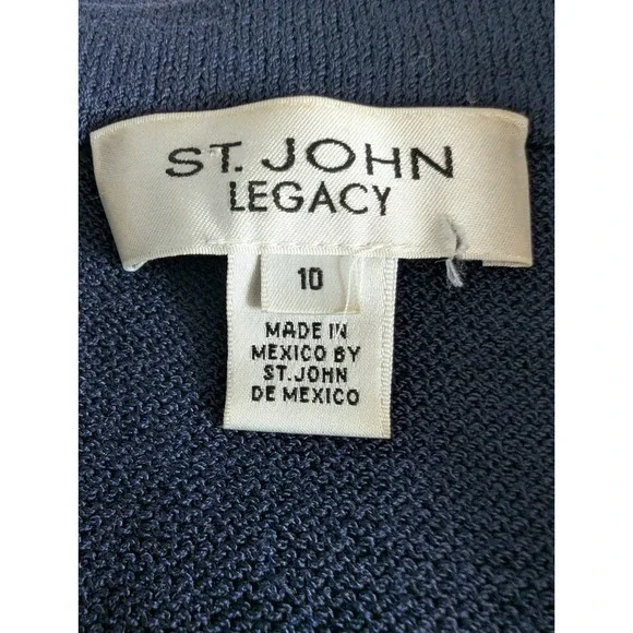 St. John Legacy Knit Blazer Navy & White Women's Sz10 Designer Classic Nautical - Picture 4 of 8